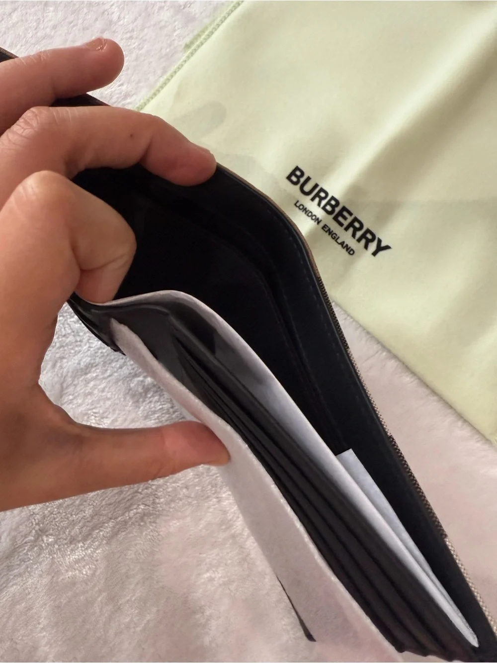 Burberry Men’s Canvas Bifold Wallet in Brown with Pink-Red Stripe